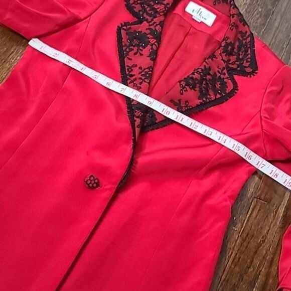 Vintage  Mira Couture Red Black Lace Soft Goth Designer Blazer - Picture 9 of 16